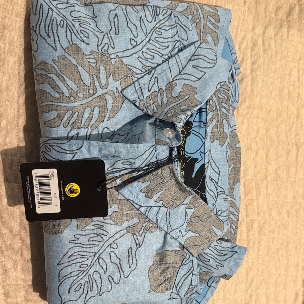 Body Glove Blue and Brown Tropical Camp Shirt button down